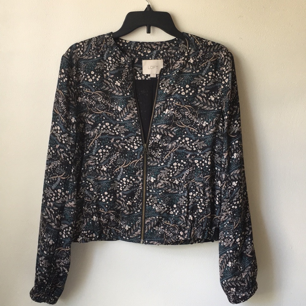 Ann Taylor LOFT - Navy Floral Bomber Jacket (M)